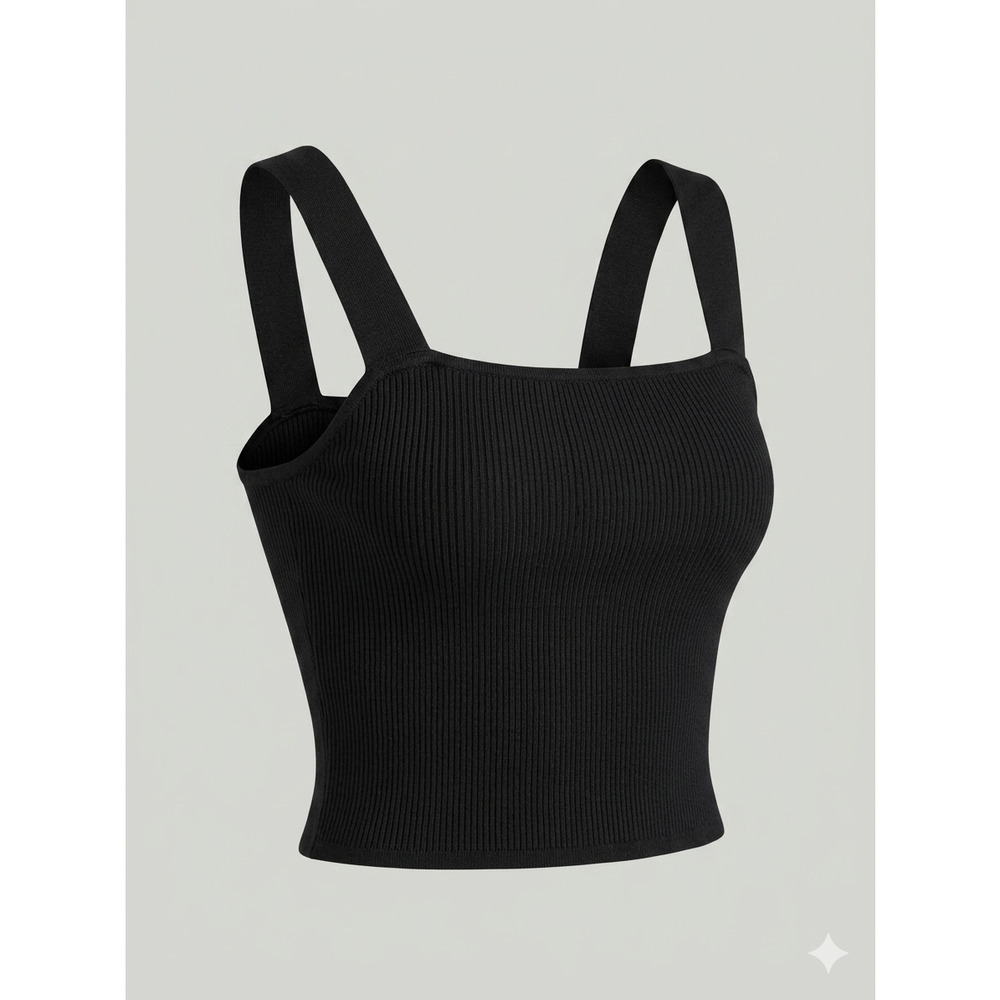 Madewell Black Ribbed Knit Square Neck Crop Tank Top Small